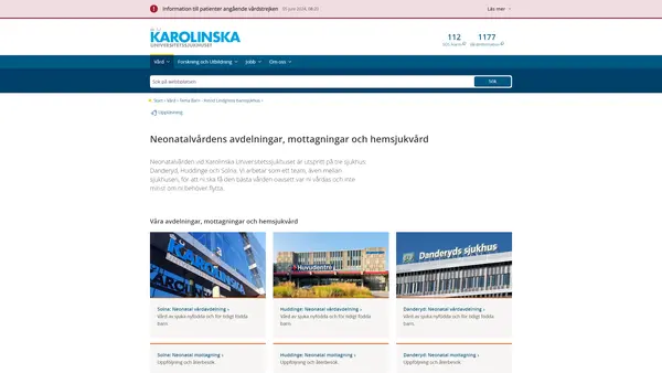 Vårdavdelning Neonatal hemsjukvård Solna, Karolinska Universitetssjukhuset