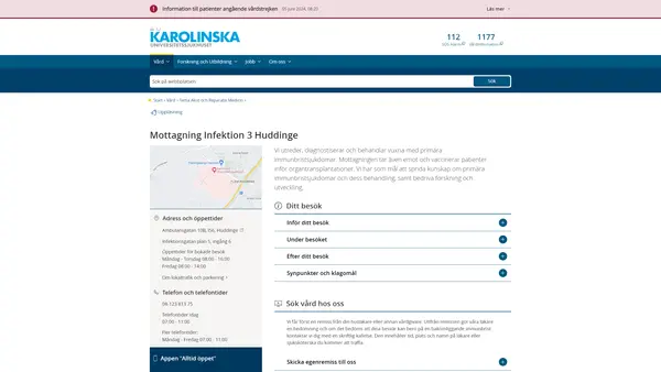 Mottagning Infektion 3 Huddinge, Karolinska Universitetssjukhuset