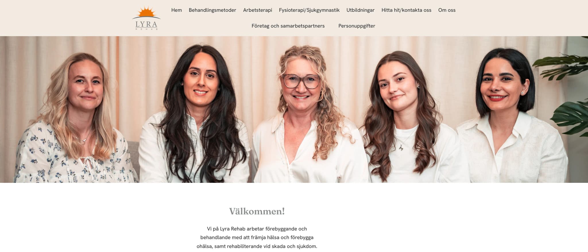 Skärmbild av webbplatsen för Lyra Rehab