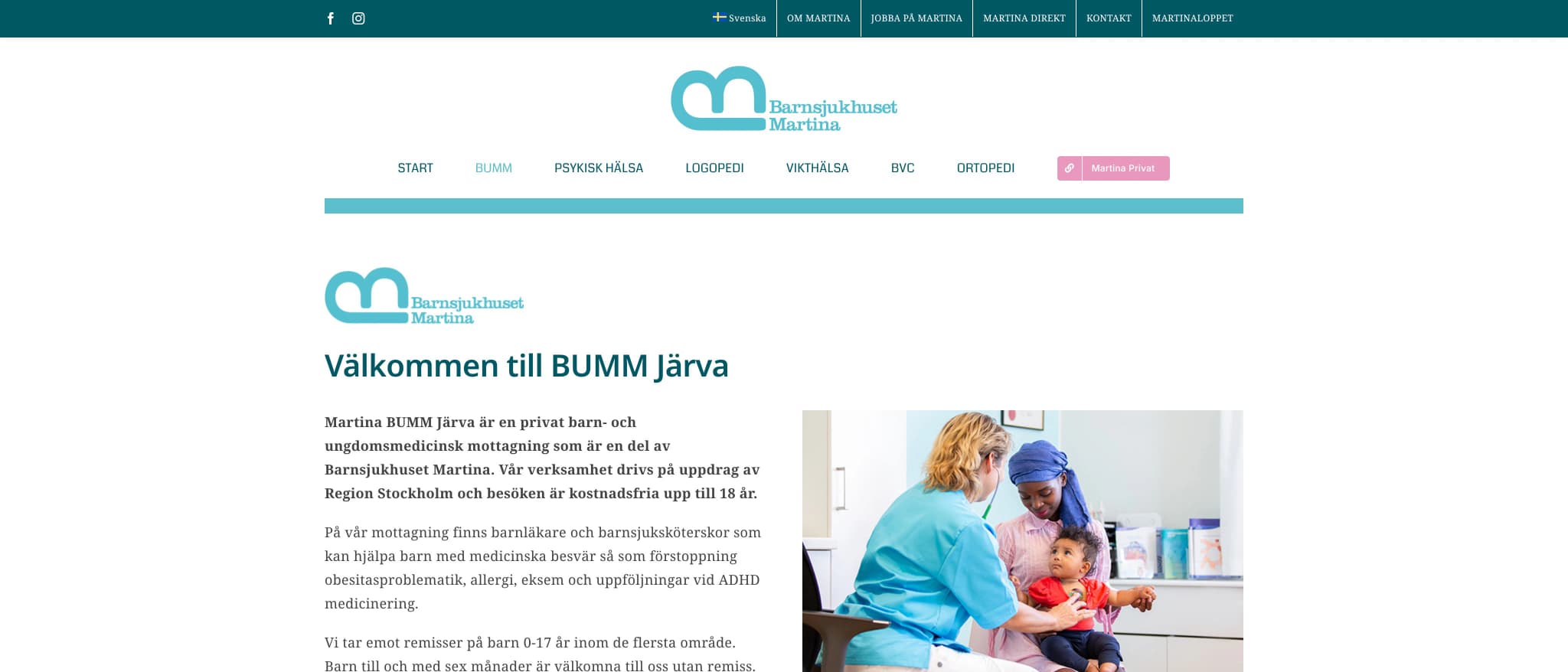 Skärmbild av webbplatsen för Martina BUMM Järva