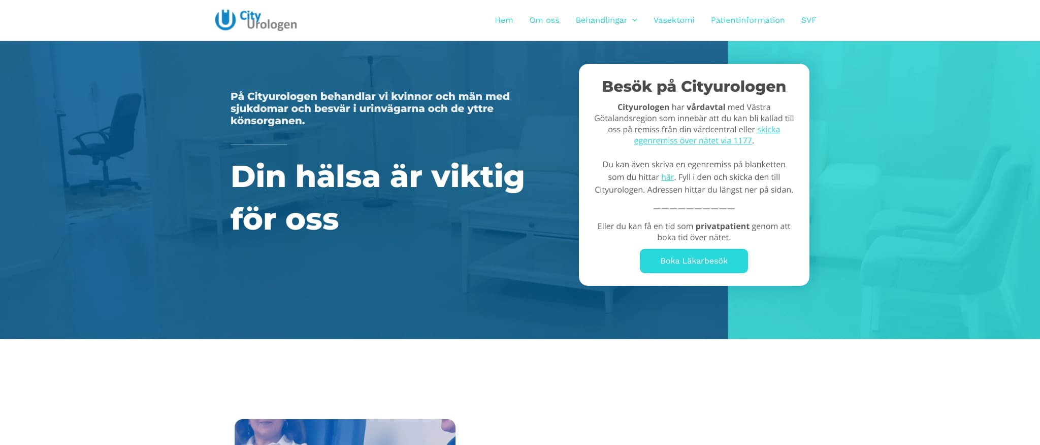 Skärmbild av webbplatsen för Cityurologen
