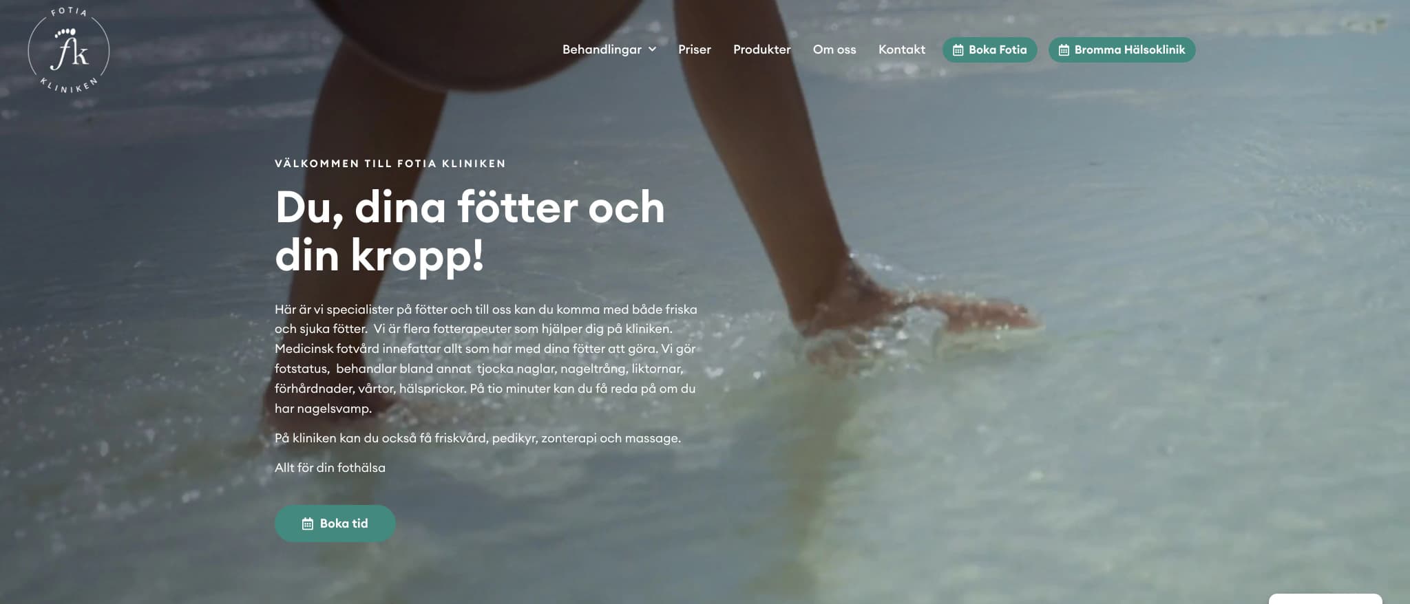 Skärmbild av webbplatsen för FOTIA KLINIKEN