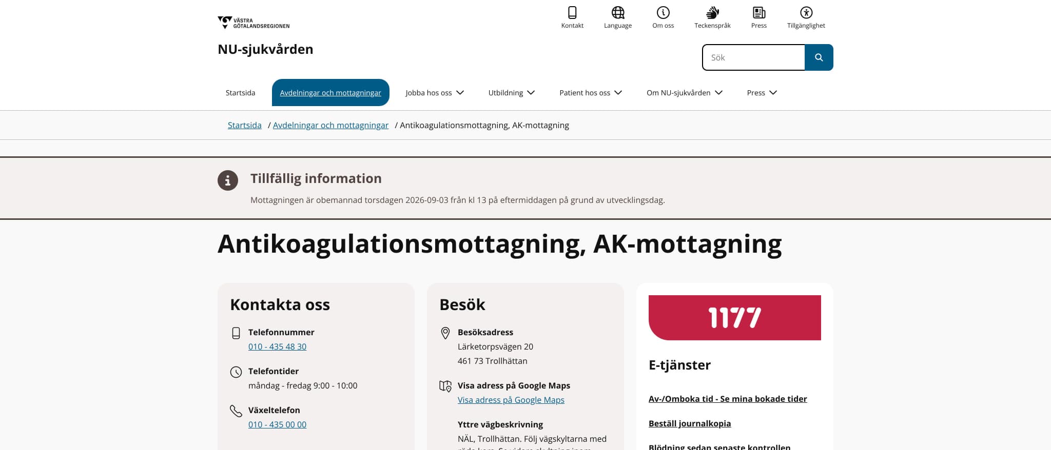 AK-mottagning, Trollhättan