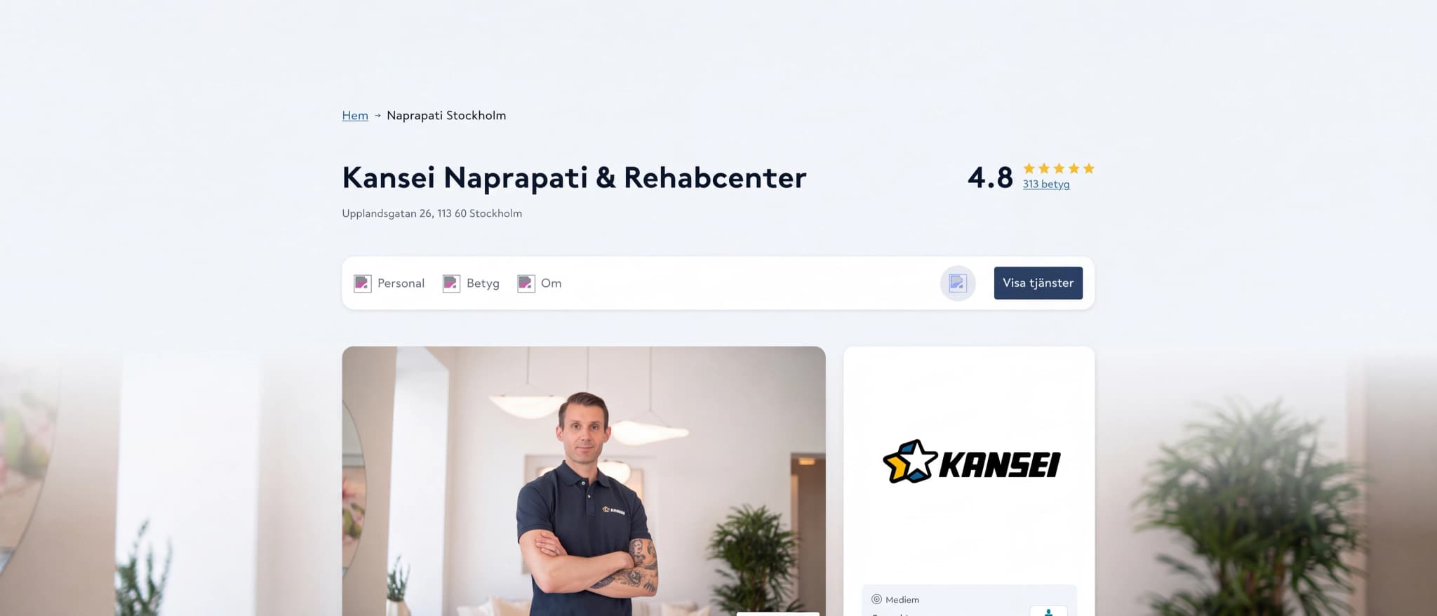 Skärmbild av webbplatsen för Kansei Rehabcenter