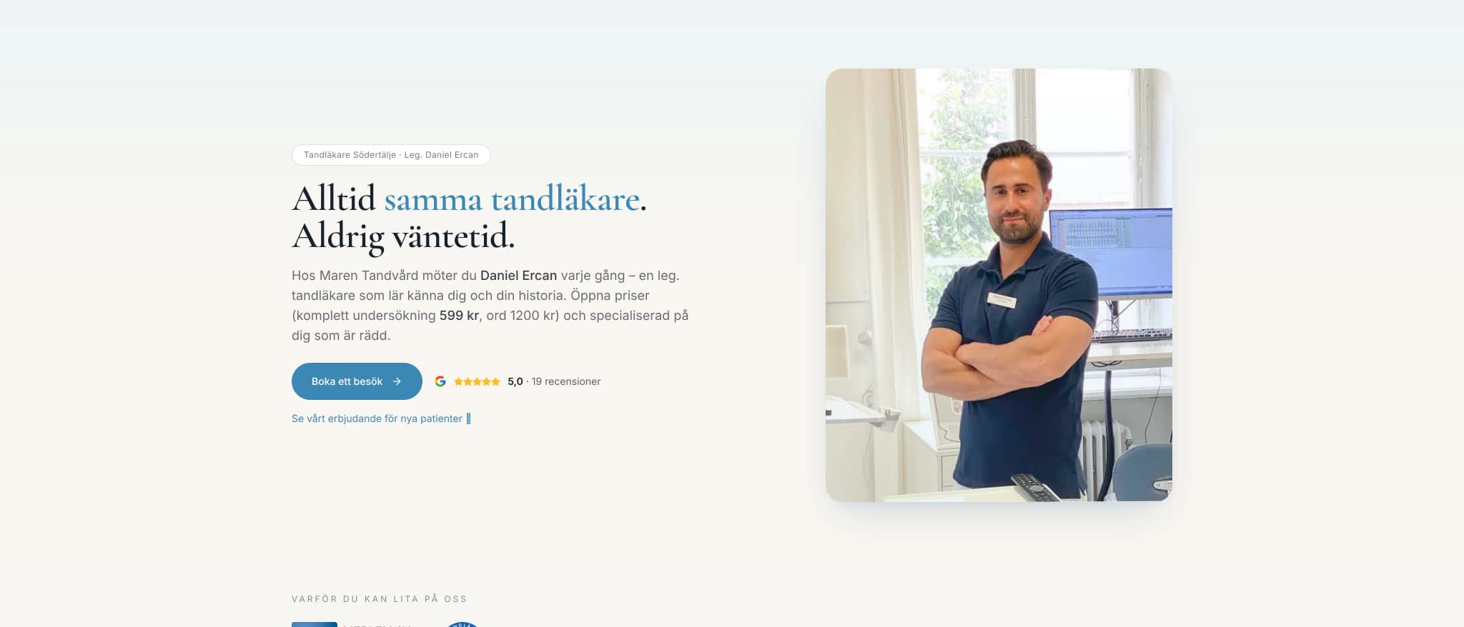 Skärmbild av webbplatsen för Maren Tandvård