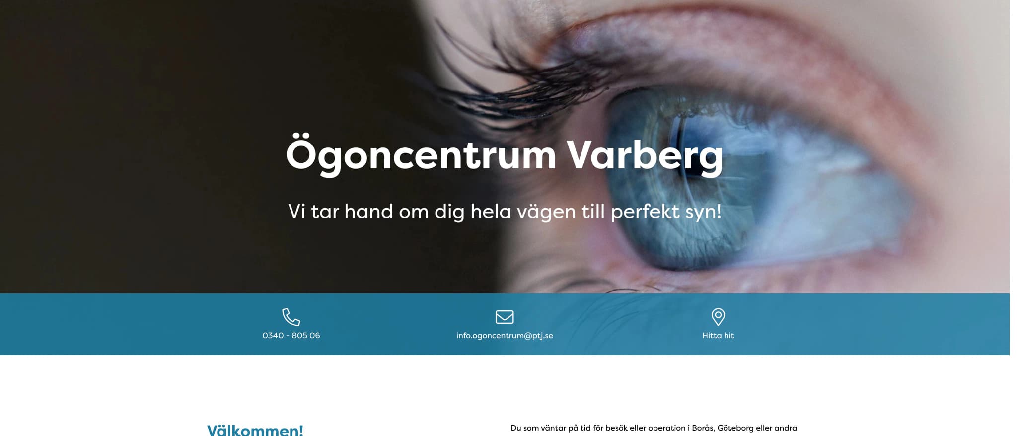 Skärmbild av webbplatsen för Ögoncentrum Varberg
