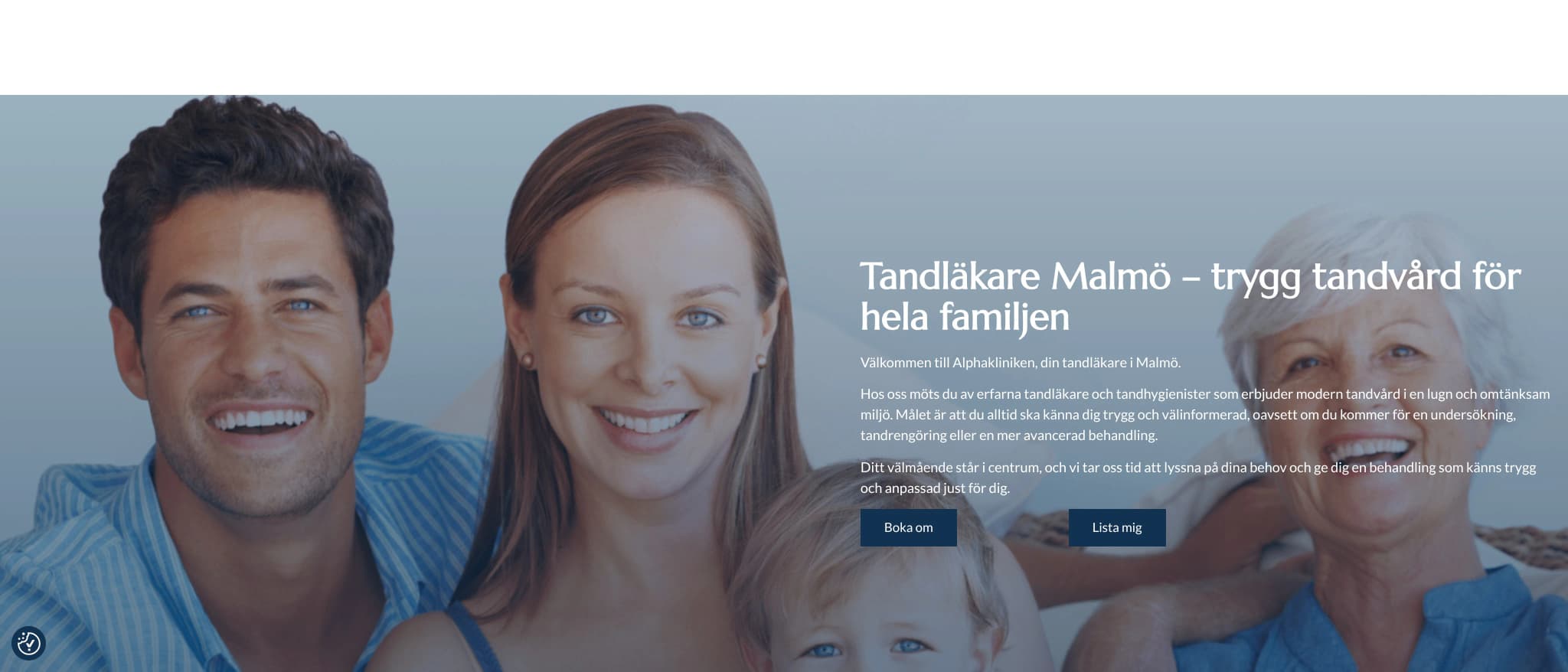Skärmbild av webbplatsen för Alphakliniken