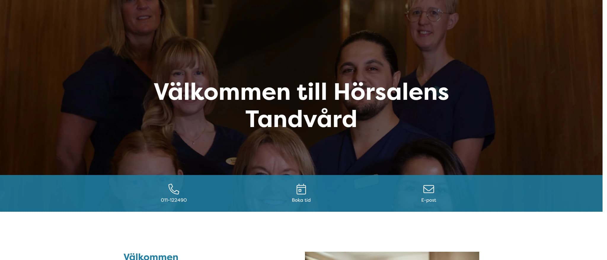 Skärmbild av webbplatsen för Hörsalens Tandvård, Norrköping