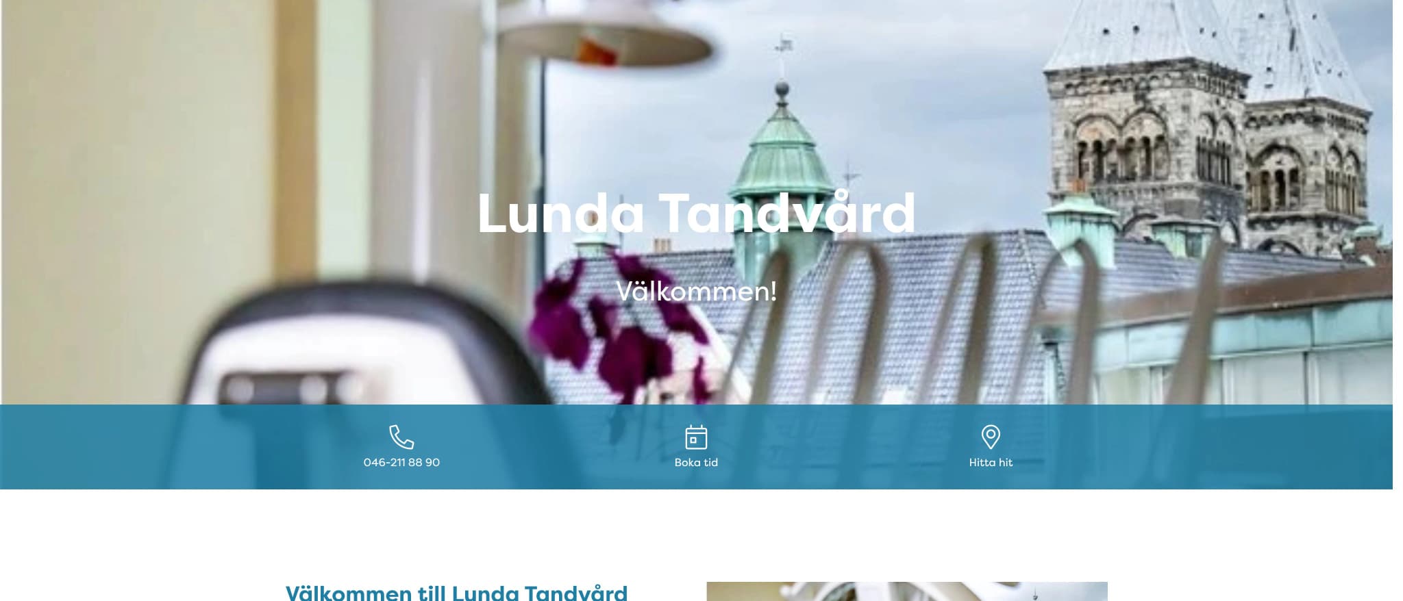 Skärmbild av webbplatsen för Lunda Tandvård, Lund