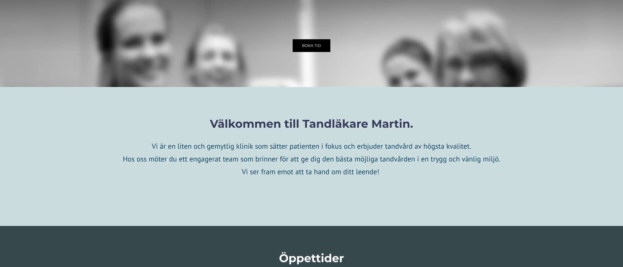 Skärmbild av webbplatsen för Tandläkare Martin