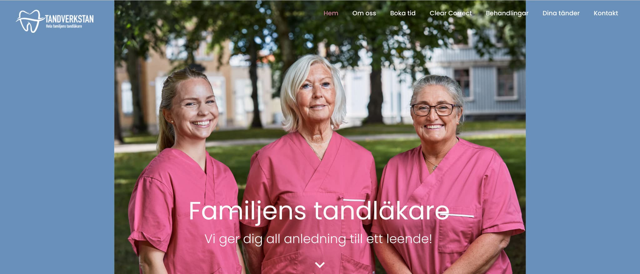 Skärmbild av webbplatsen för Tandverkstan