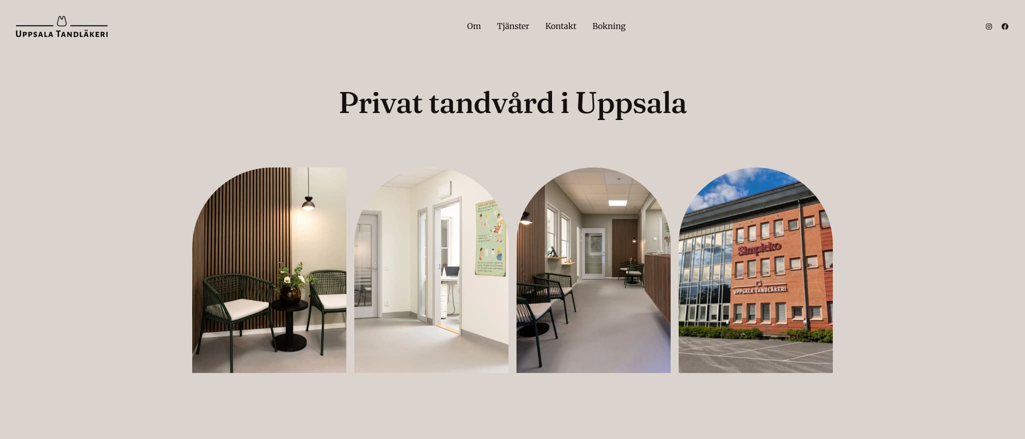 Skärmbild av webbplatsen för Uppsala Tandläkeri