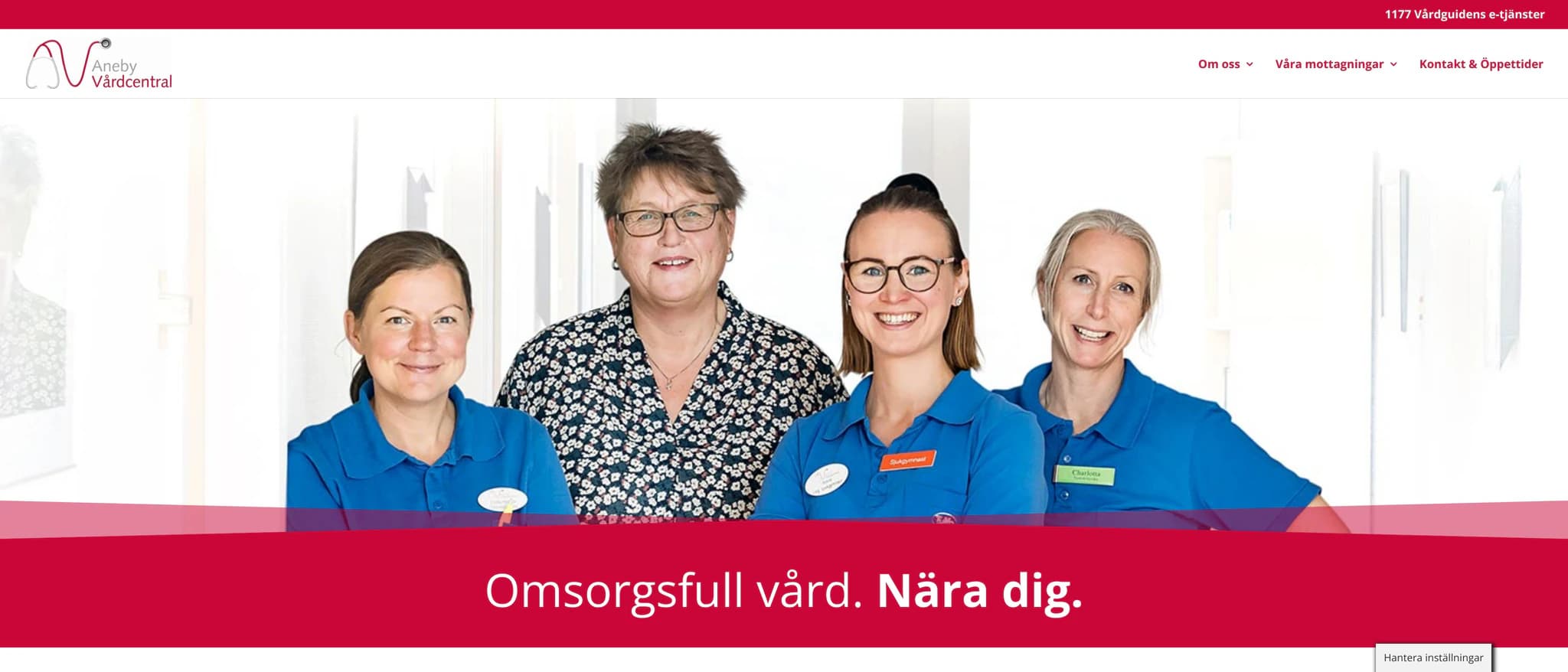 Skärmbild av webbplatsen för Aneby vårdcentral