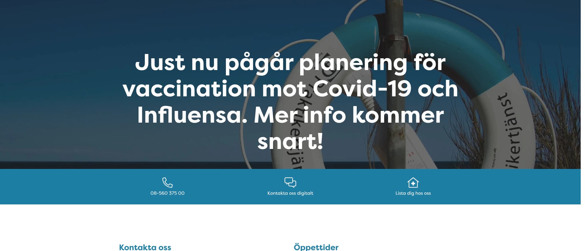 Skärmbild av webbplatsen för Ekerö vårdcentral