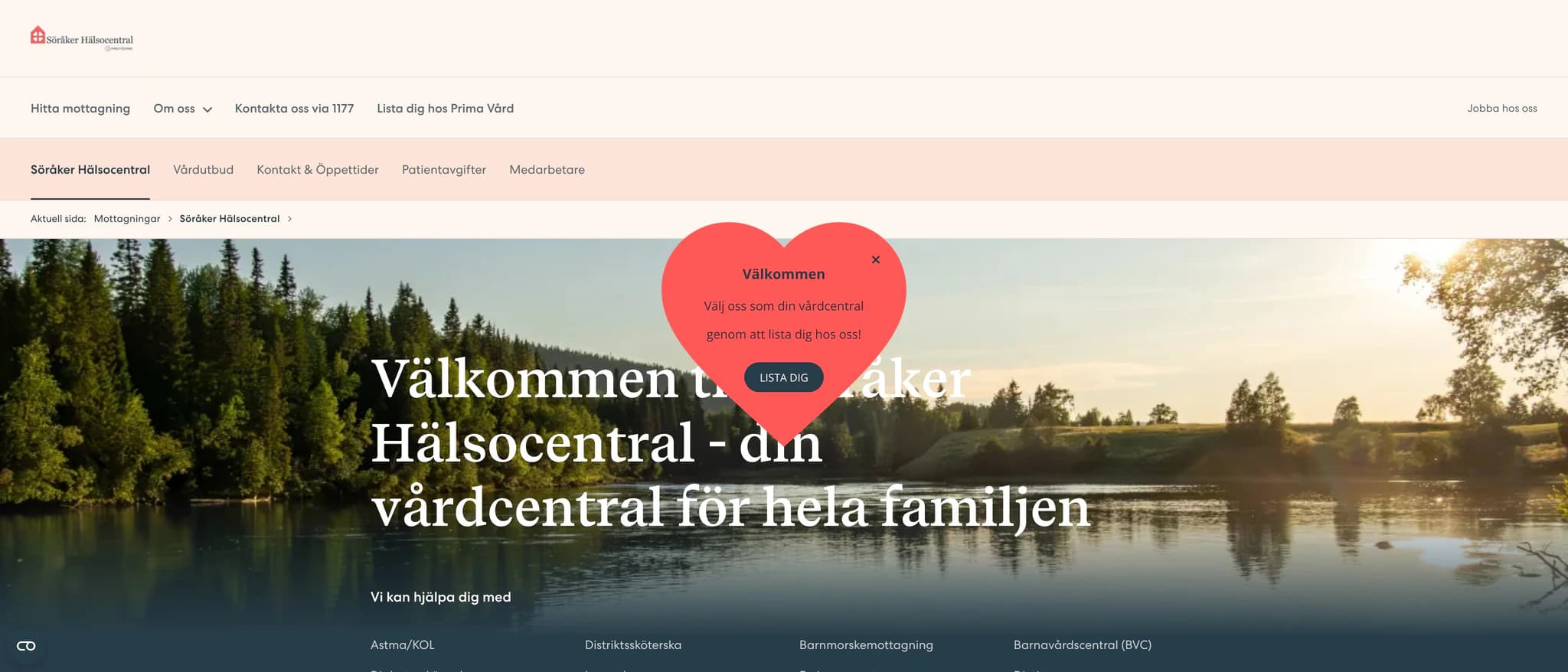 Skärmbild av webbplatsen för Premicare Söråker