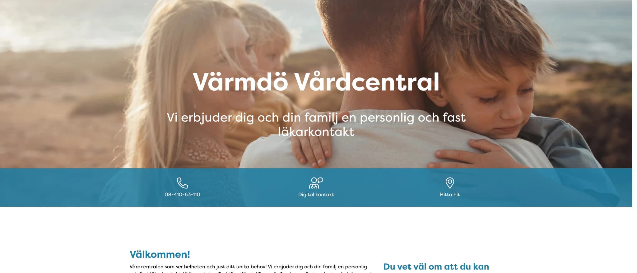 Skärmbild av webbplatsen för Värmdö Vårdcentral