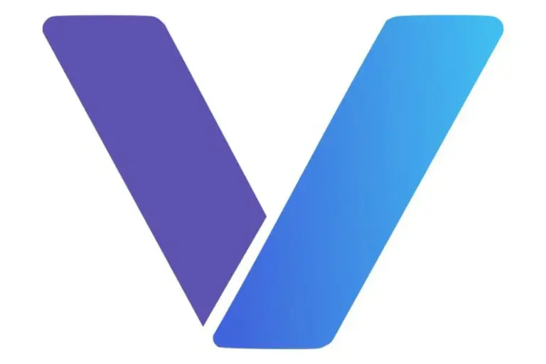 Vu-logotyp med en lila sida till vänster och en blå gradient till höger.