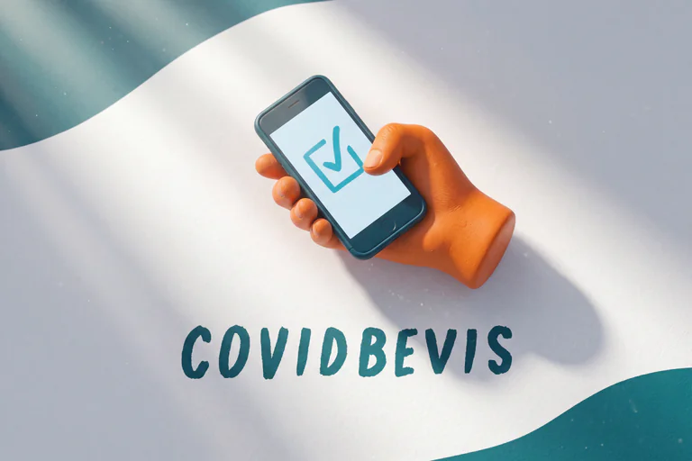En hand som håller en smartphone med en markerad kryssruta.