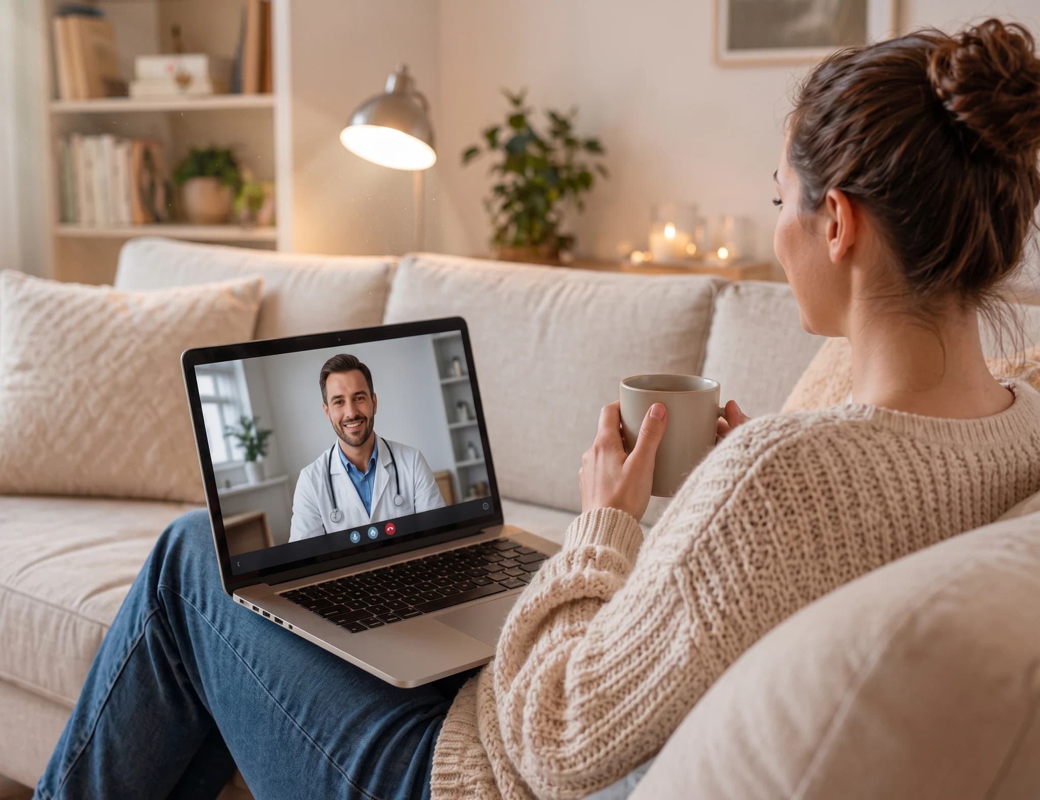 Läkare gör en videokonsultation med en patient hemma.