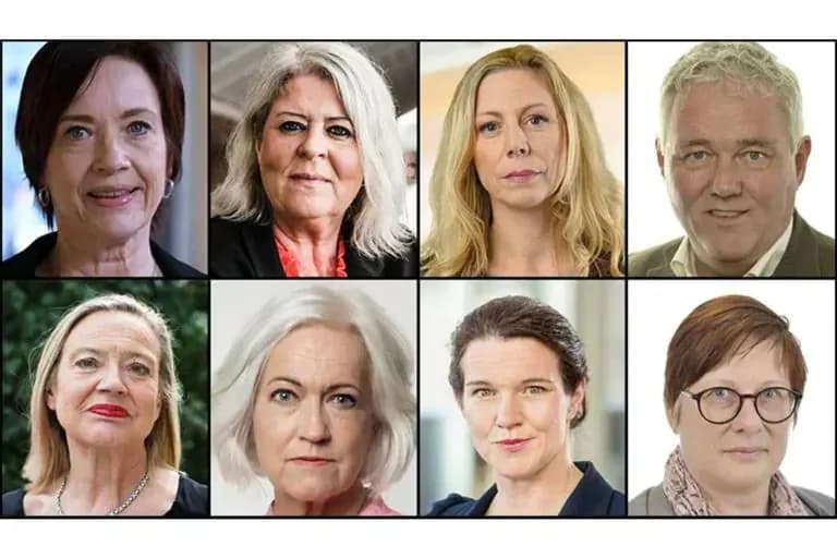 En grupp med åtta personers porträttbilder från Sverige.