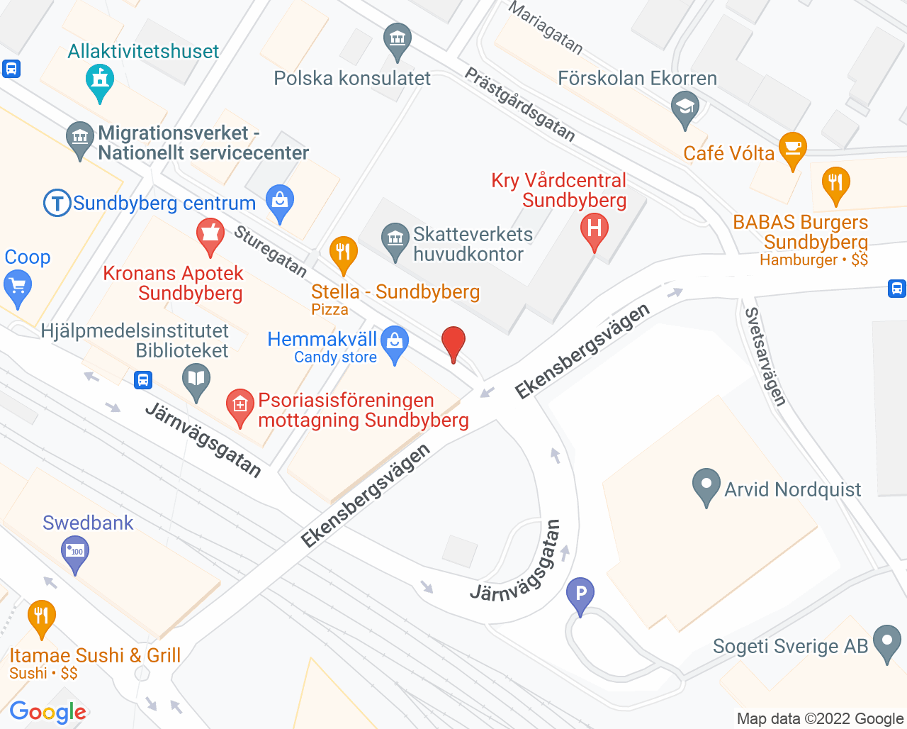 Karta till Kry Vårdcentral Sundbyberg