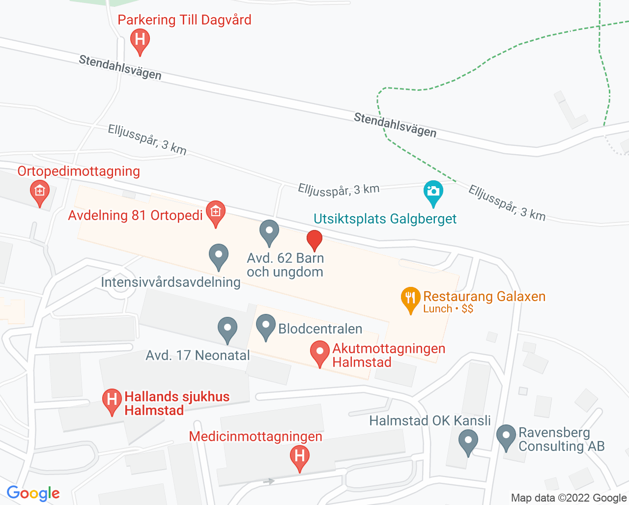 Karta till Onkologimottagningen Hallands sjukhus Halmstad
