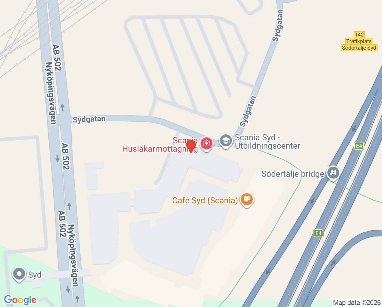 Karta till Scania Hälsocenter, Södertälje