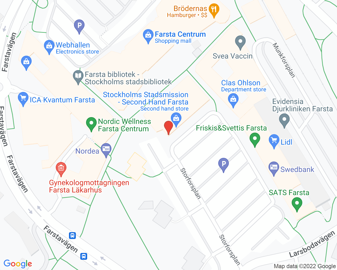 Karta till Synsam Stockholm Farsta