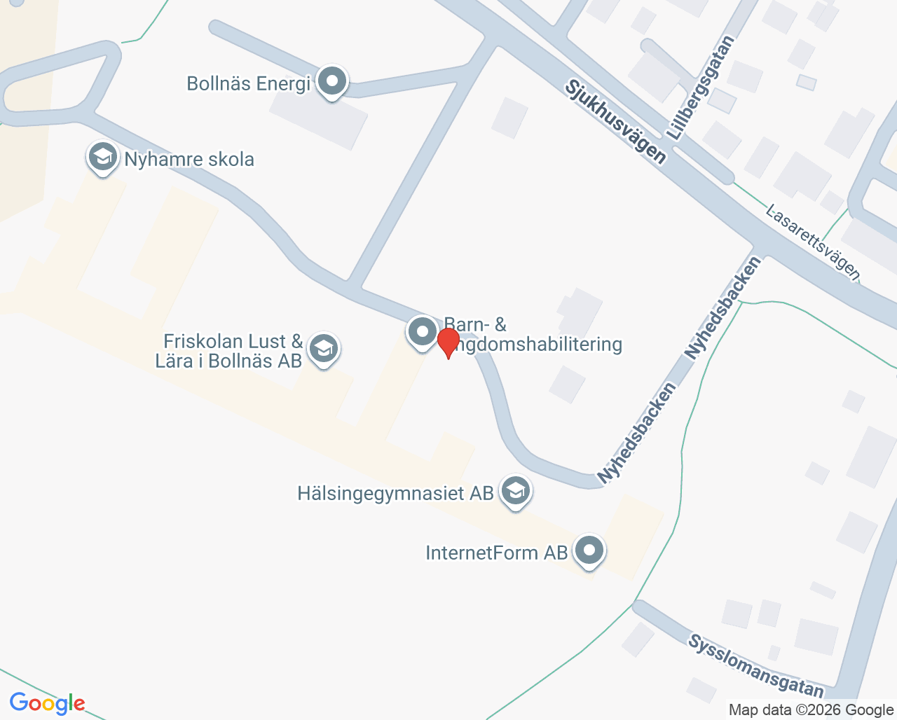 Karta till Barn- och ungdomspsykiatrimottagning Bollnäs
