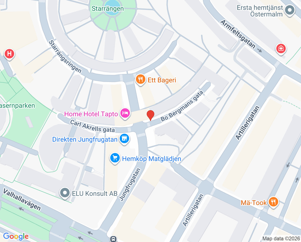 Karta till Femcare Gynekologi Stockholm, Östermalm/Gärdet
