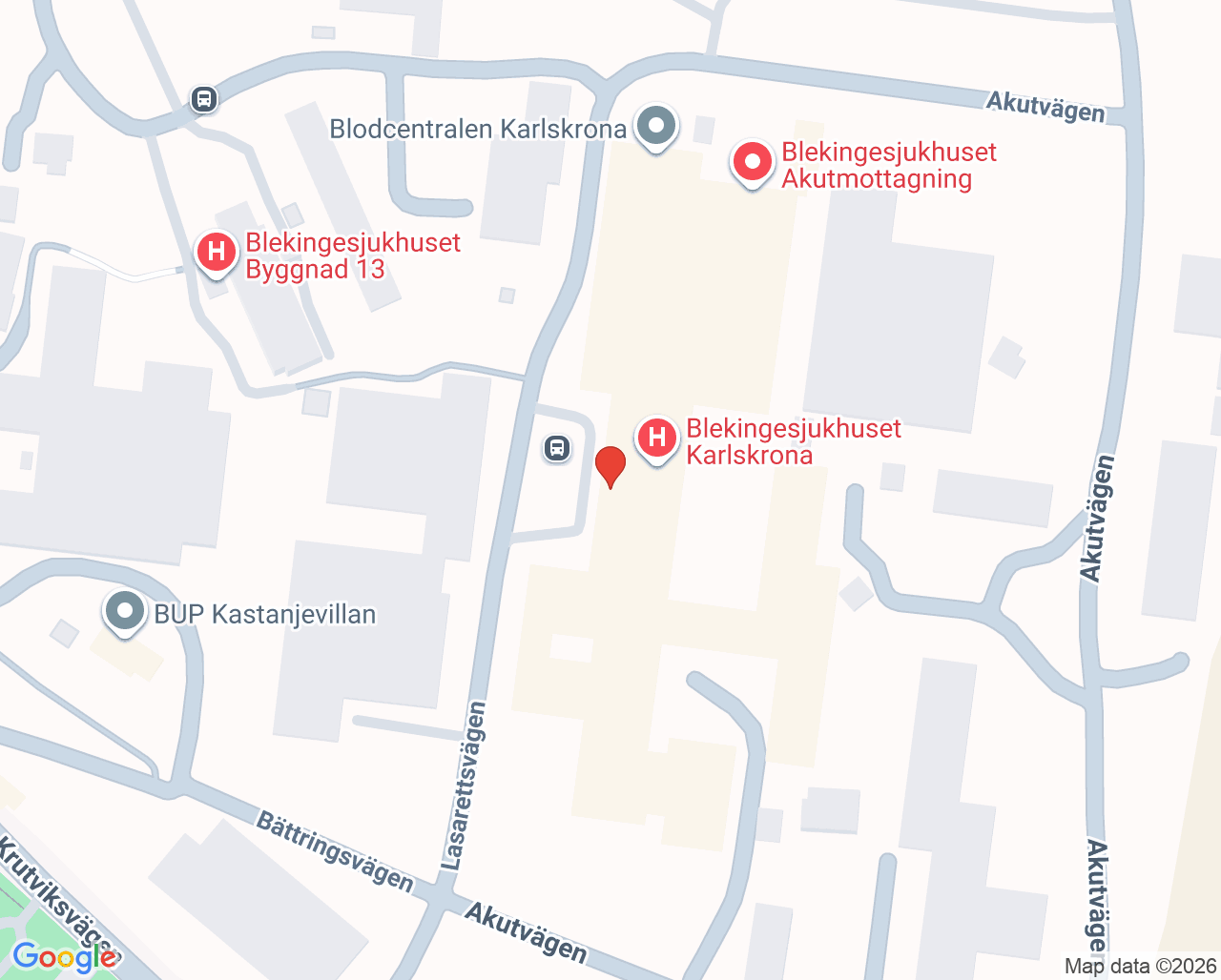 Karta till Kirurgklinikens onkologiska dagvård Karlskrona