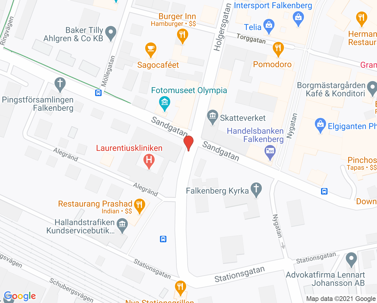 Karta till Laurentiuskliniken, Falkenberg