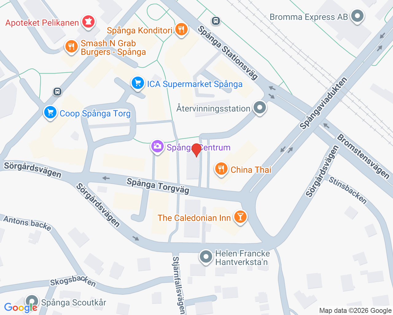 Karta till TBN Tandhälsa, Spånga Torg