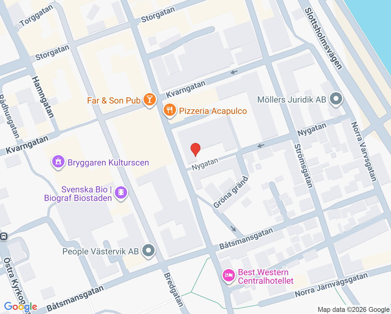 Karta till Barnhälsovårdsmottagningen familjecentralen Västervik
