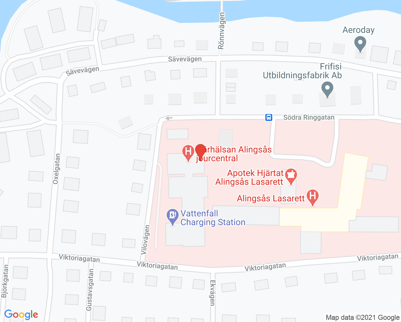 Karta till Närhälsan Sörhaga vårdcentral, Alingsås