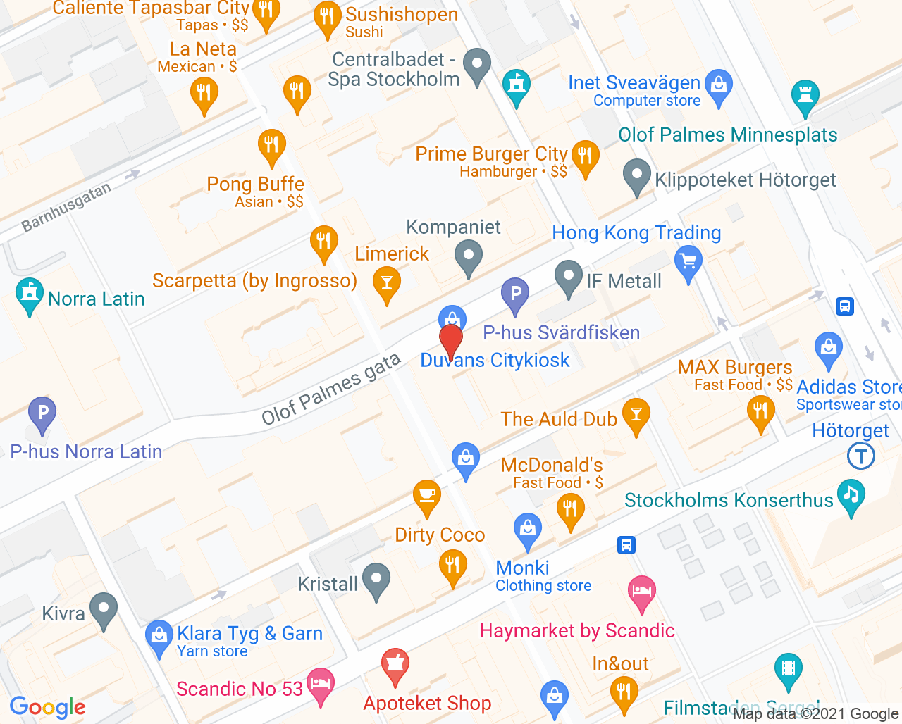 Karta till Aleris Specialistklinik Plastikkirurgi - Hötorget