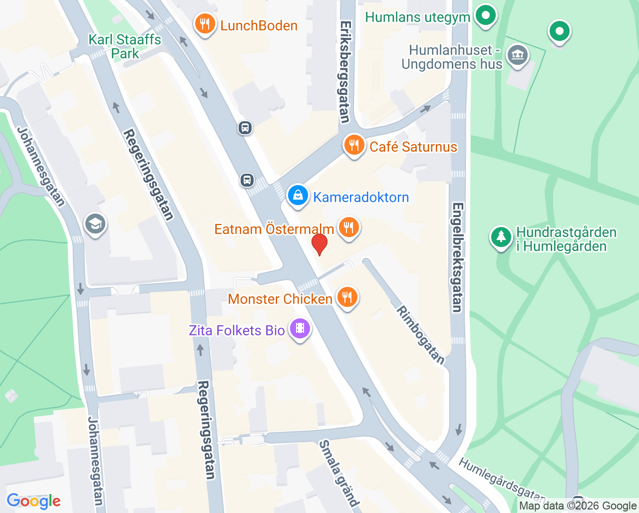 Karta till Tandläkare Rejnfalk, Östermalm