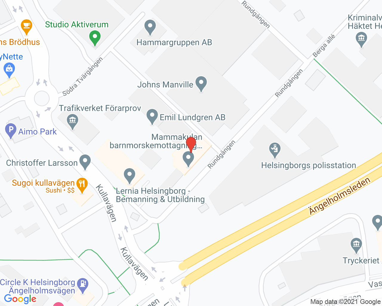 Karta till Mama Mia Berga Barnmorskemottagning och BVC