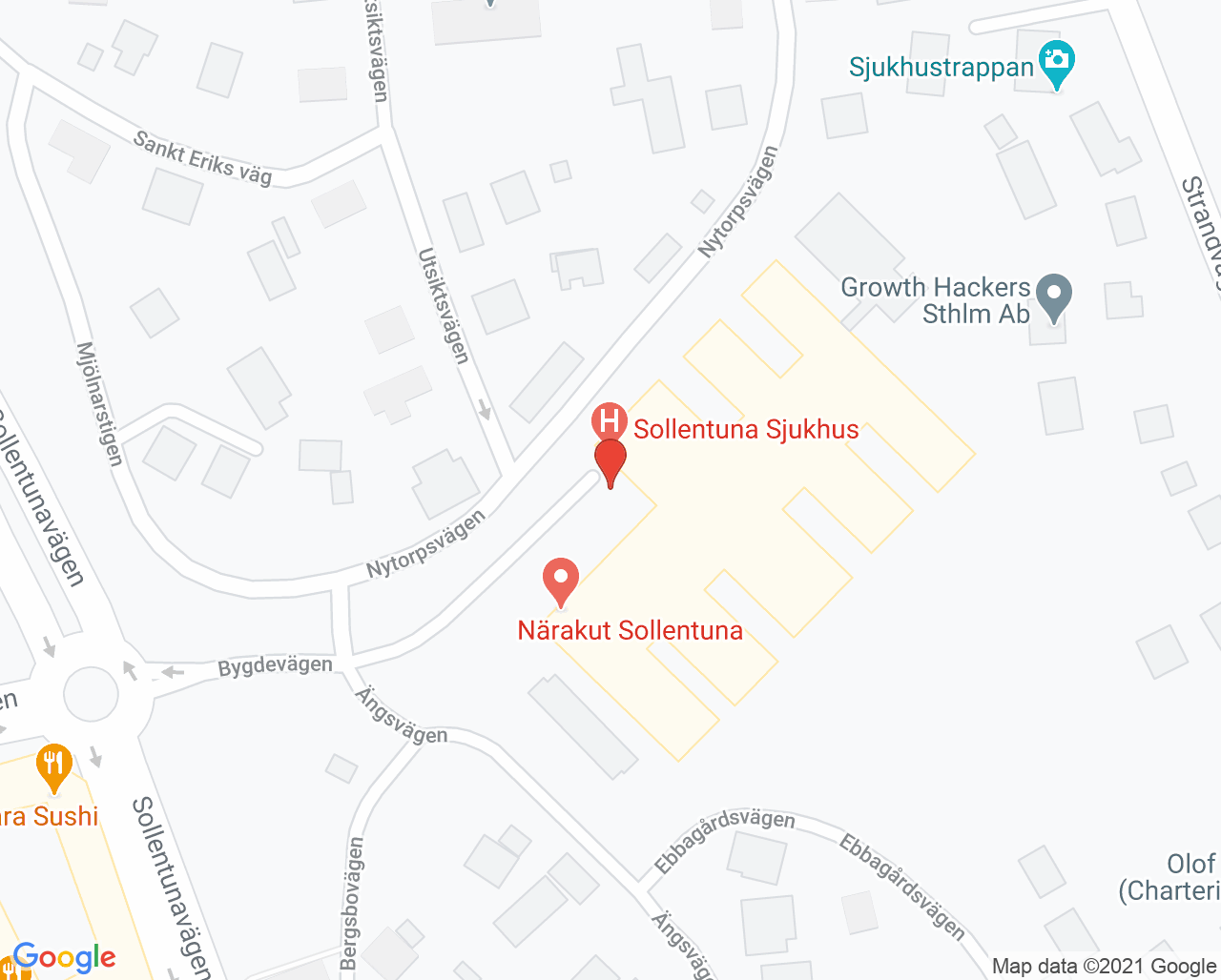 Karta till Capio Sollentuna geriatrik förstärkt utskrivning, Sollentuna