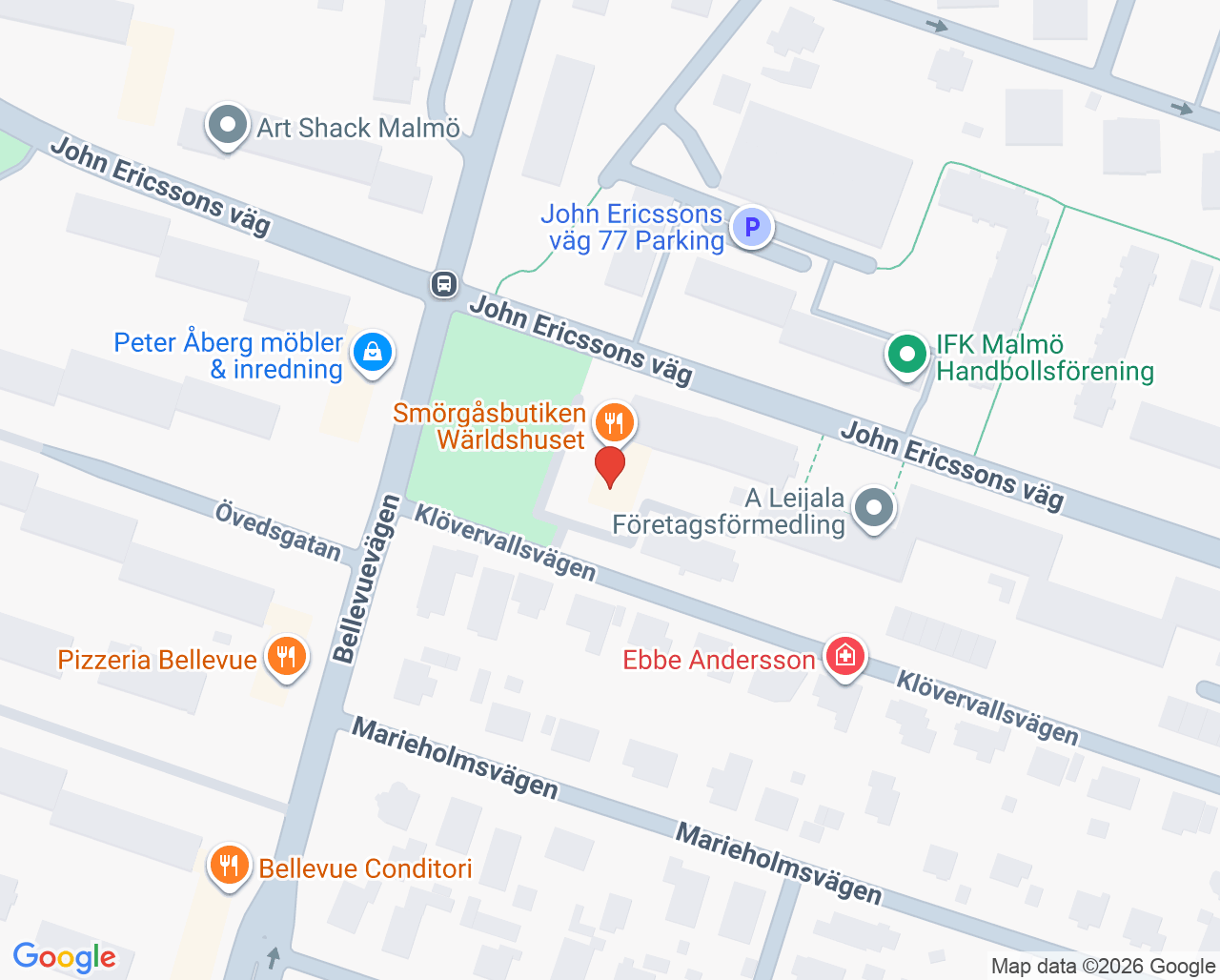 Karta till Bellevue Tandklinik, Malmö