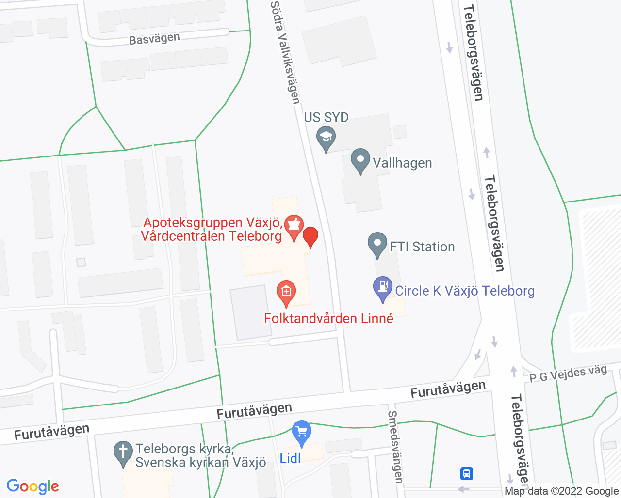 Karta till Barnavårdscentralen Teleborg, Vårdcentralen Teleborg