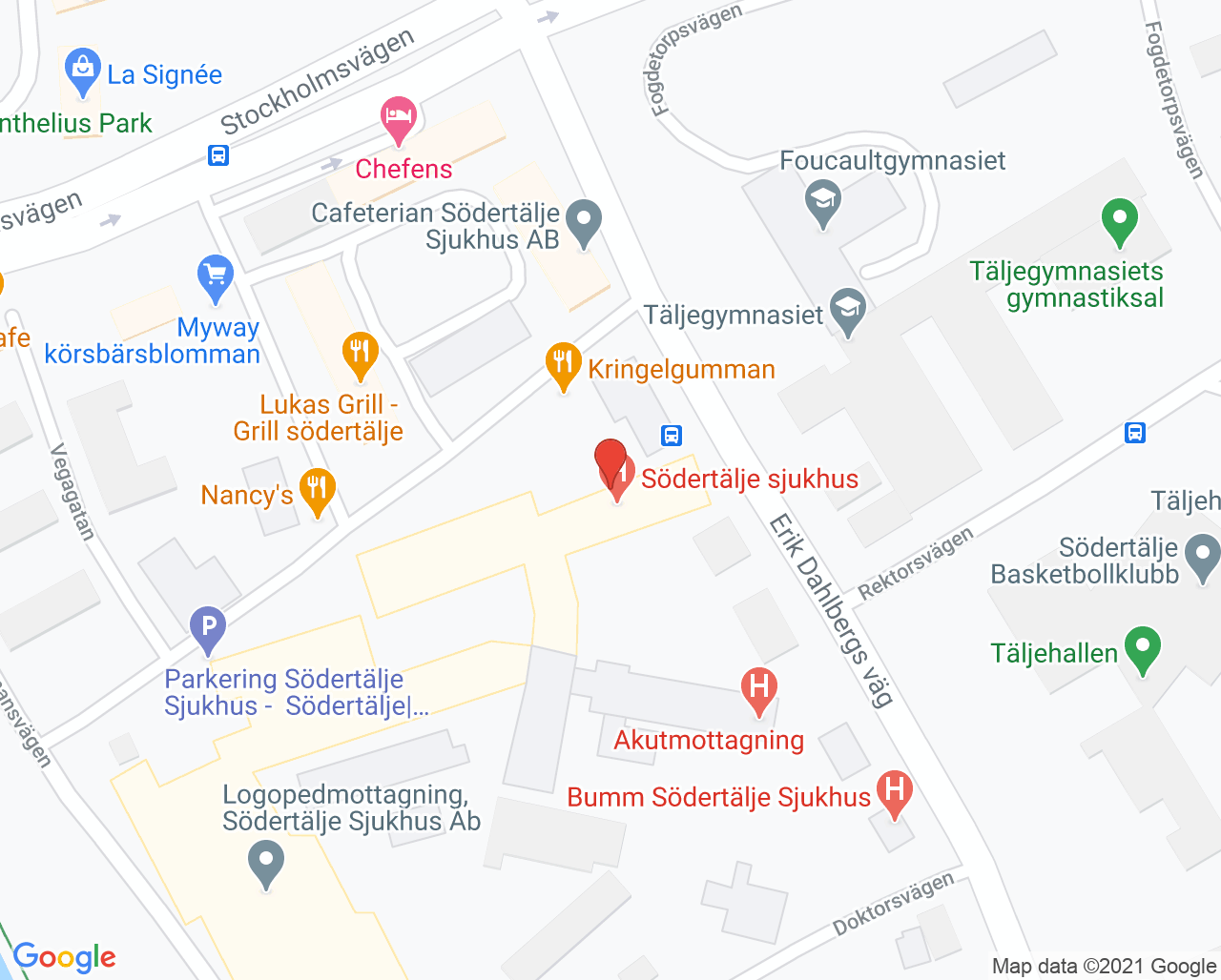 Karta till Provtagning Södertälje, Karolinska Universitetssjukhuset