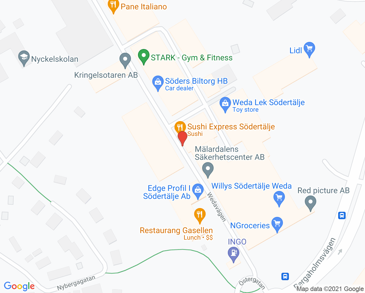 Karta till Ranya Fotvård, Södertälje