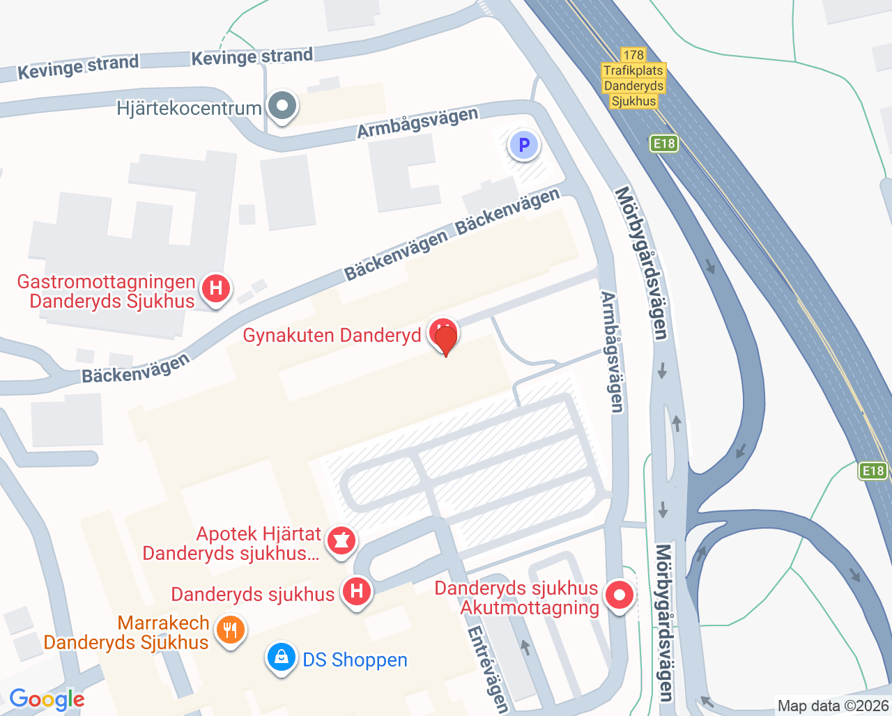 Karta till Bäckenbottencentrum, Danderyds sjukhus