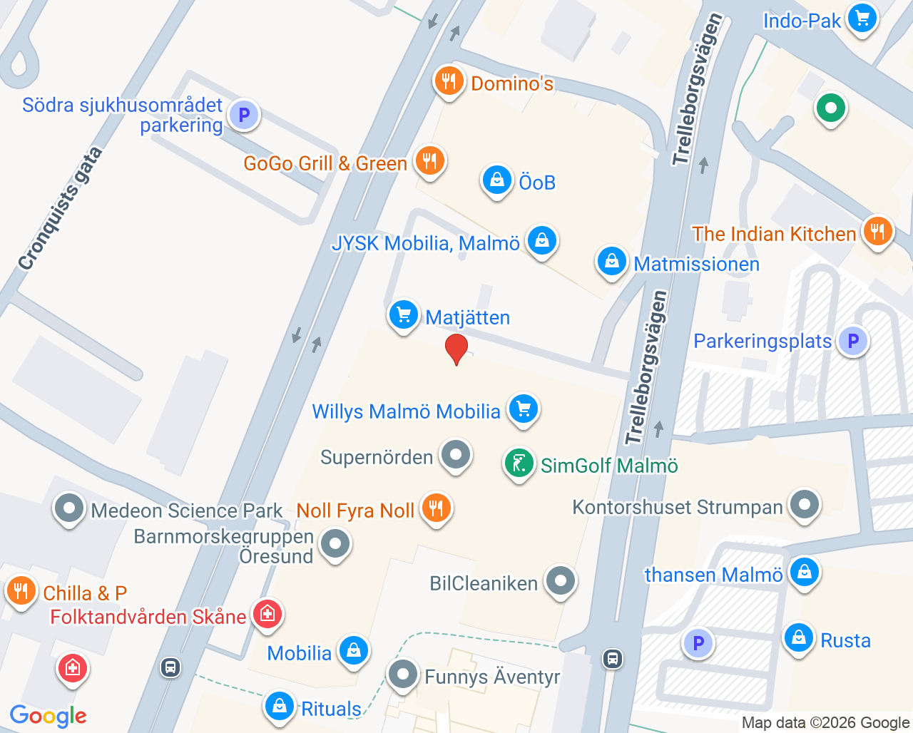 Karta till Unilabs Mammografi Mobilia Malmö, Malmö