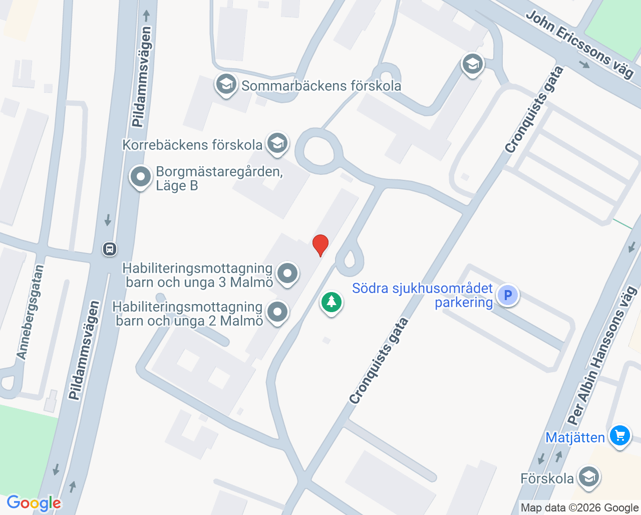 Karta till Habiliteringsmottagning barn och unga 2 Malmö