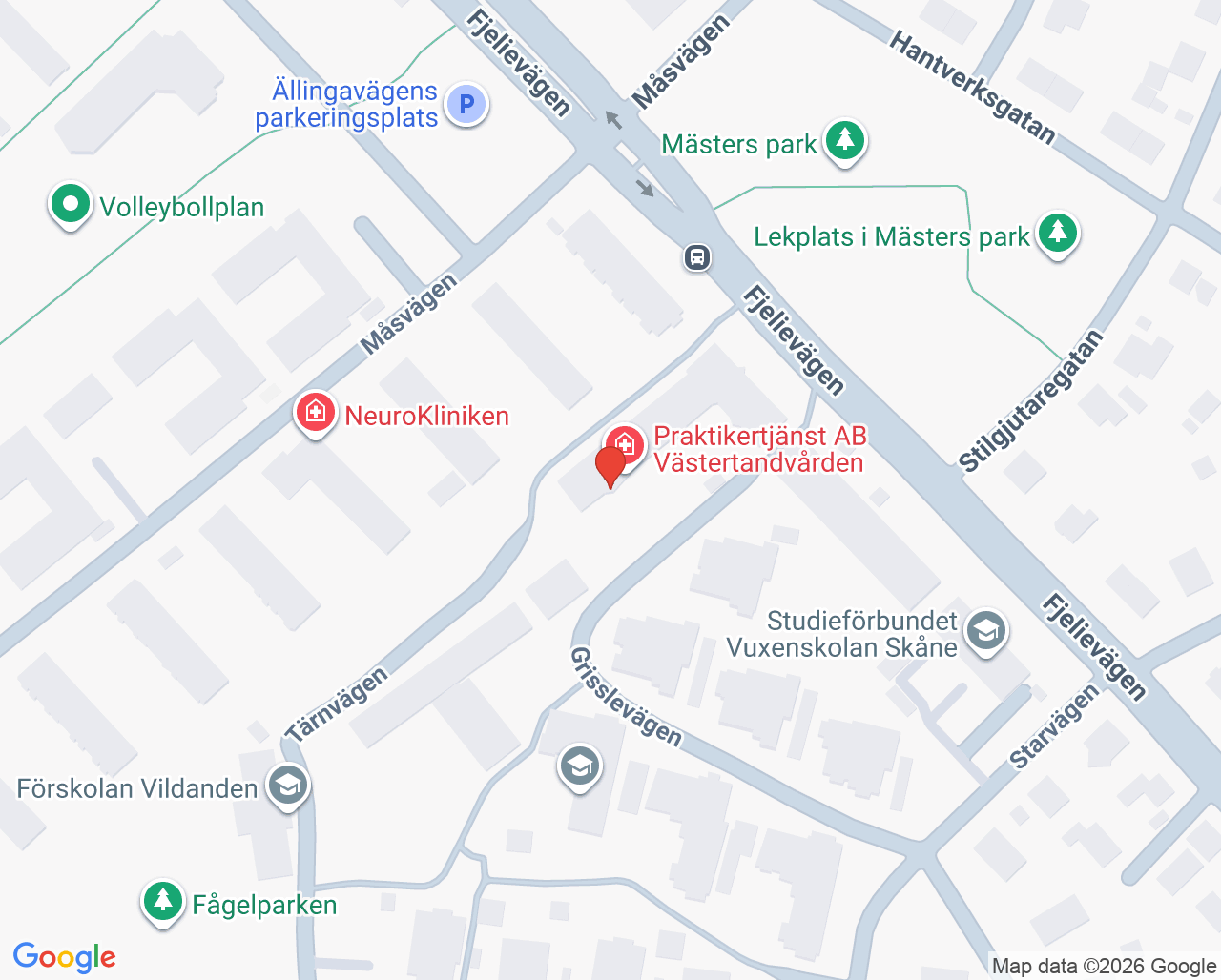 Karta till Praktikertjänst Västertandvården, Lund