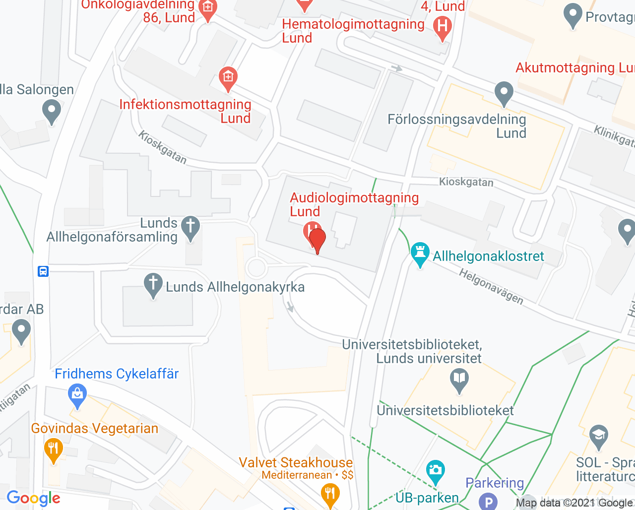 Karta till Audiologimottagning Lund