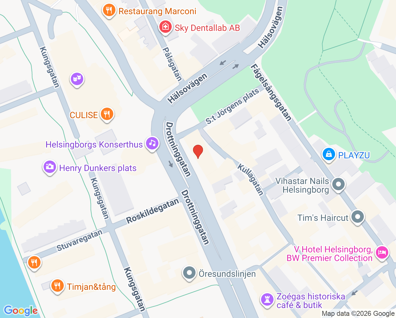 Karta till Tandläkarna Qvarnström & Enström Mathilda Qvarnström, Helsingborg