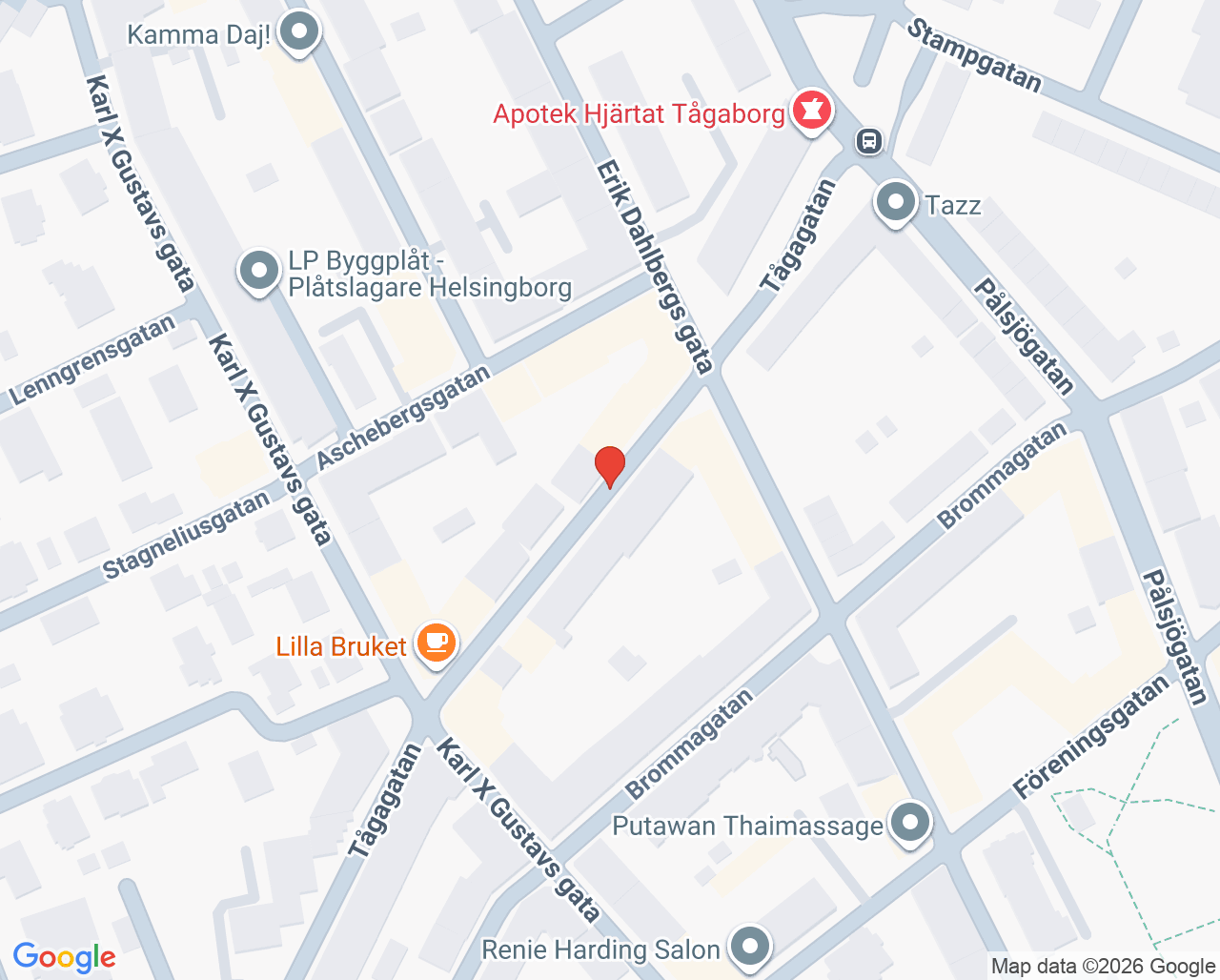 Karta till Tågaborgstandläkarna Johanna Erkenfeldt, Helsingborg